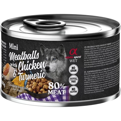 Alpha Spirit Meatballs - Csirke és Kurkuma nedvestáp kutyáknak - 200g