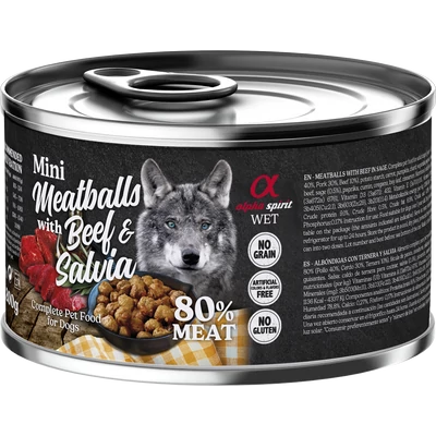 Alpha Spirit Meatballs - Marha és Zsálya nedvestáp kutyáknak - 200g
