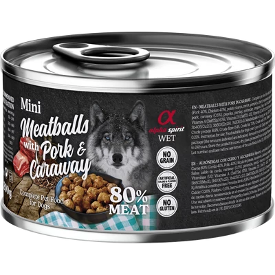 Alpha Spirit Meatballs - Sertés és Kömény nedvestáp kutyáknak - 200g