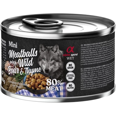 Alpha Spirit Meatballs - Vaddisznó és Kakukkfű nedvestáp kutyáknak - 200g