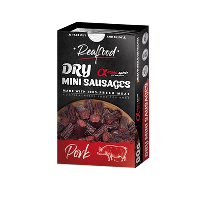Alpha Spirit Real Food - Dry Mini Sausages - Pork - kolbászkák kutyáknak - 80g