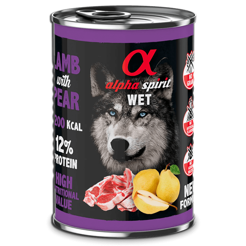 Alpha Spirit Konzerv - Bárány és Körte nedvestáp kutyáknak - 400g