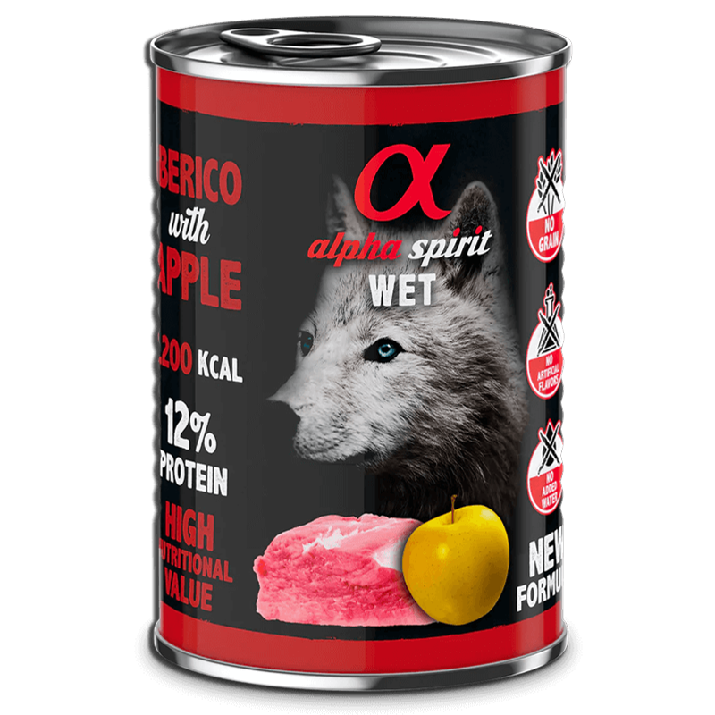 Alpha Spirit Konzerv - Sertés és Alma nedvestáp kutyáknak - 400g
