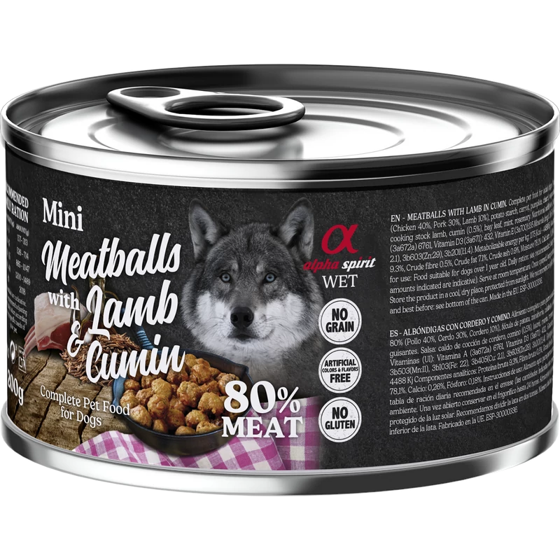 Alpha Spirit Meatballs - Bárány és Római kömény nedvestáp kutyáknak - 200g