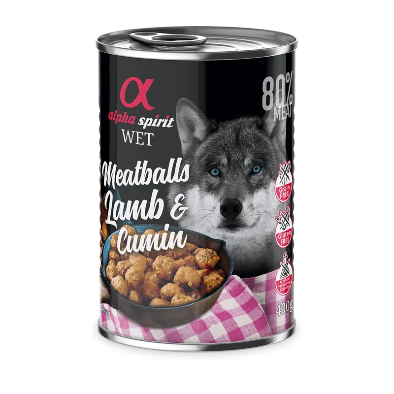 Alpha Spirit Meatballs - Bárány és Római kömény nedvestáp kutyáknak - 400g