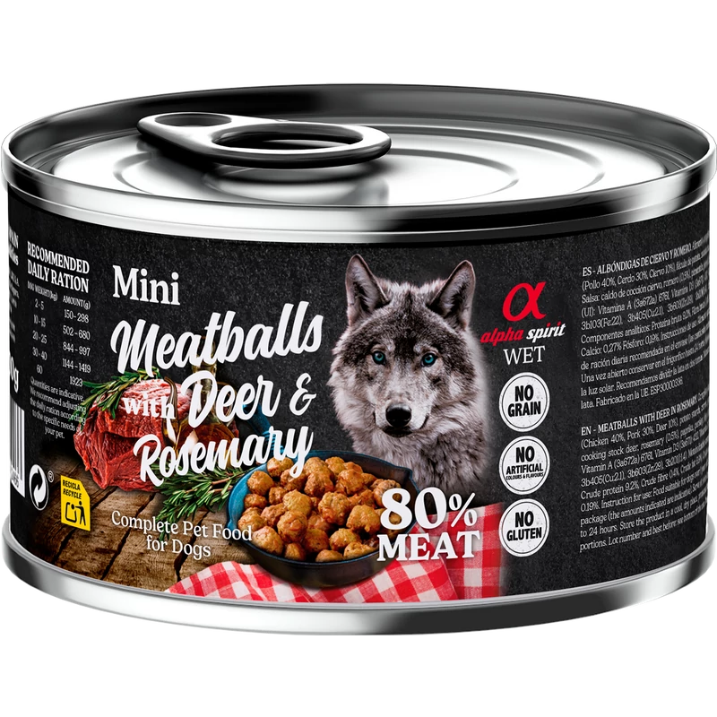 Alpha Spirit Meatballs - Gímszarvas és Rozmaring nedvestáp kutyáknak - 200g