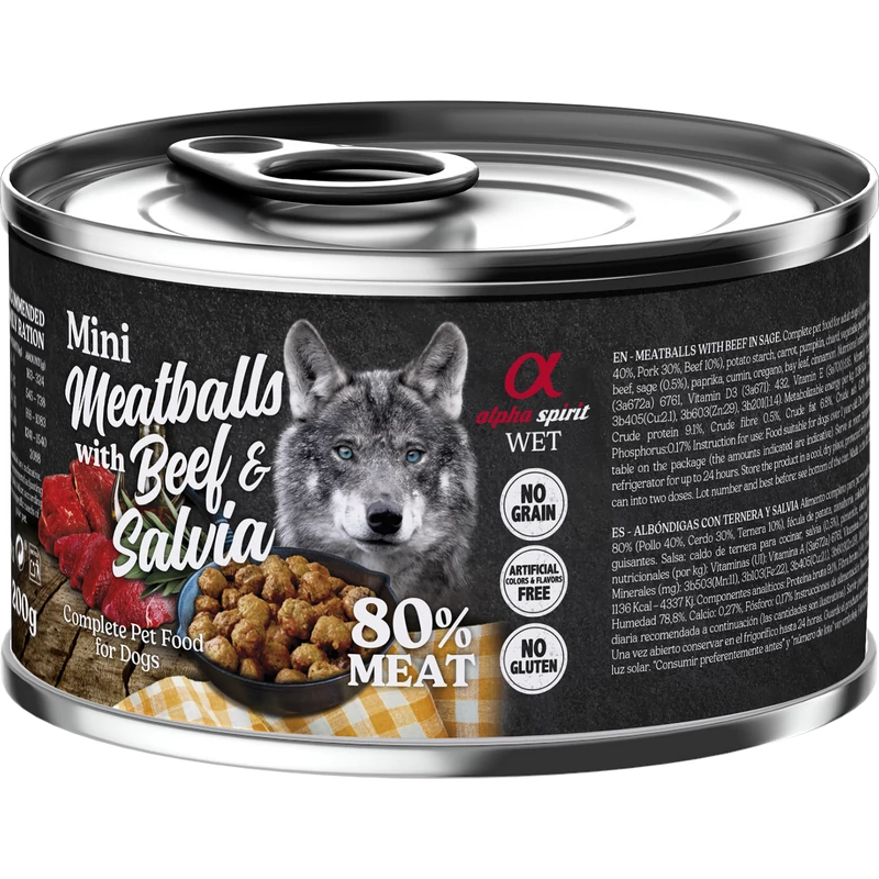 Alpha Spirit Meatballs - Marha és Zsálya nedvestáp kutyáknak - 200g