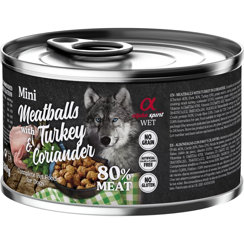 Alpha Spirit Meatballs - Pulyka és Koriander nedvestáp kutyáknak - 200g