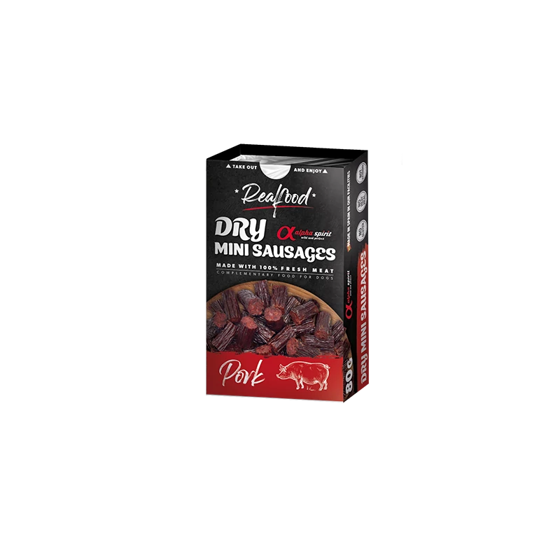 Alpha Spirit Real Food - Dry Mini Sausages - Pork - kolbászkák kutyáknak - 80g